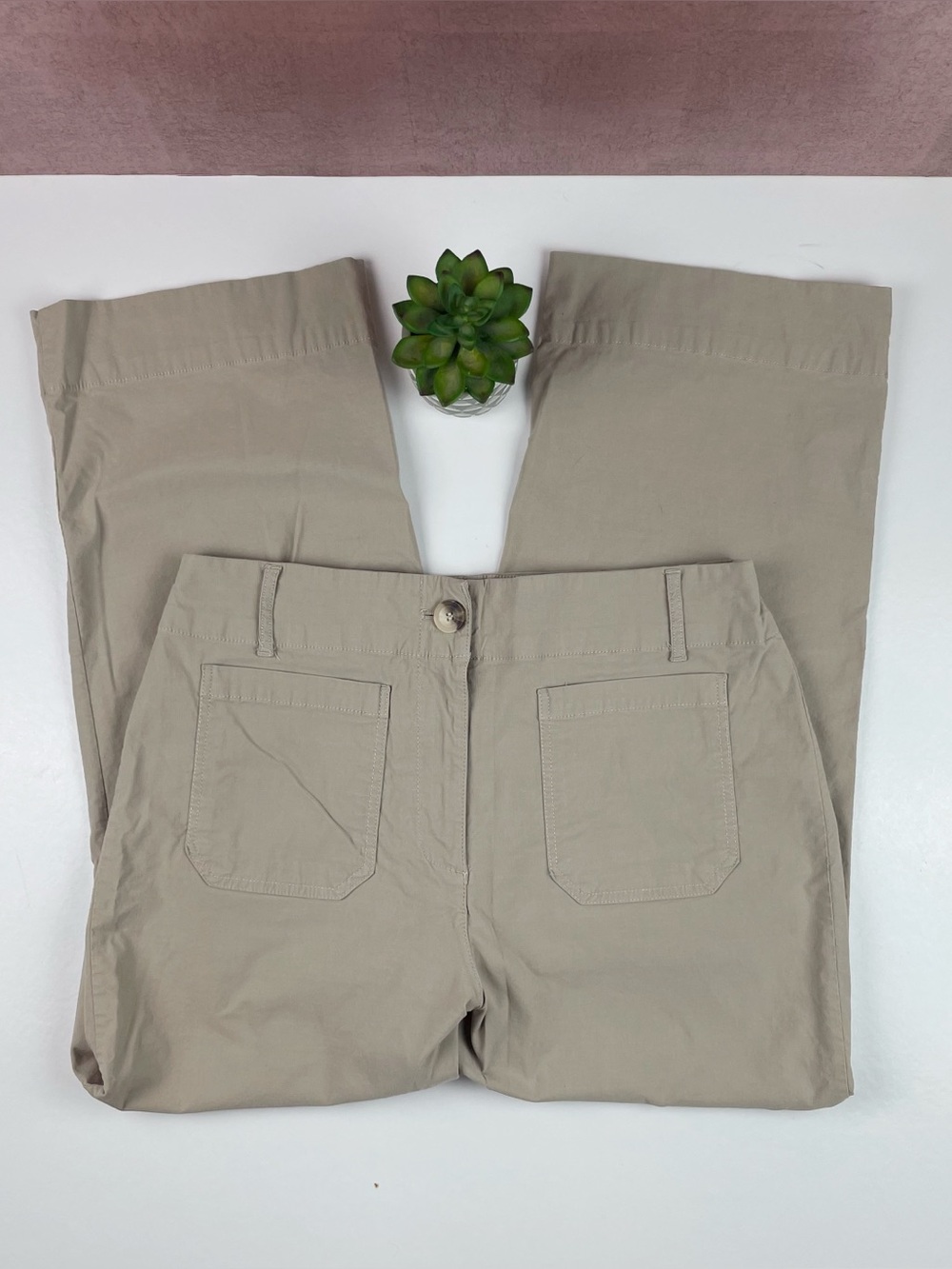 Nicole Miller New York Tan Brown Cotton Linen Pants Women Size 12 Casual
